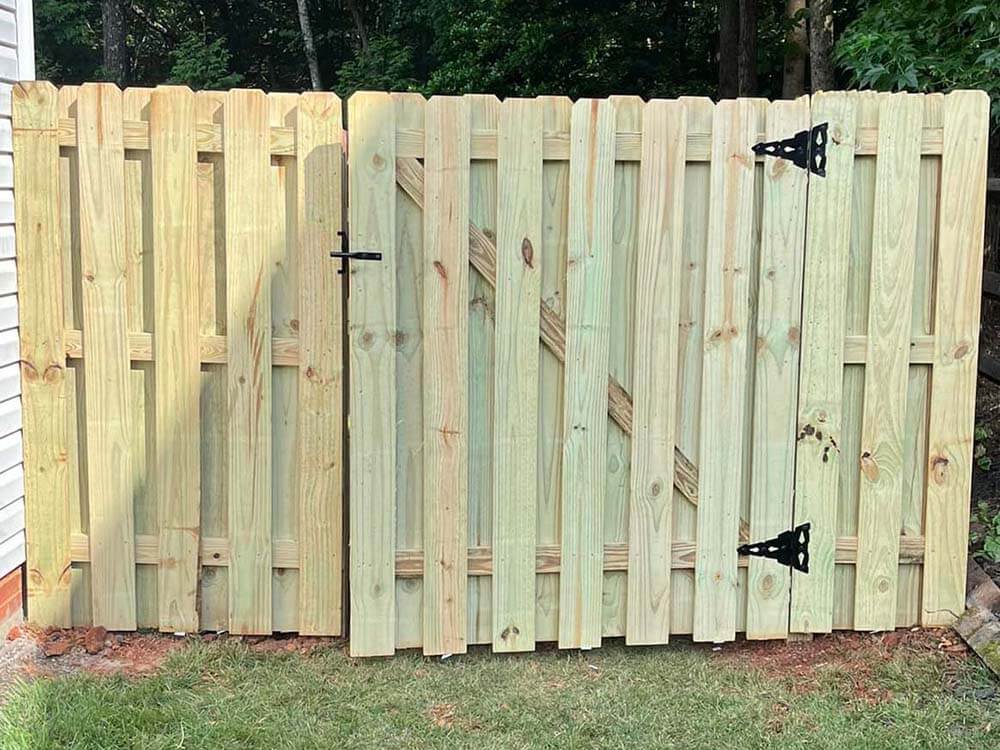 Fence with Board on Board Wood Fence Gate in Mooresville NC in Charlotte Metro Area